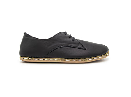 Women's Barefoot Black Leather Derby Shoes, side