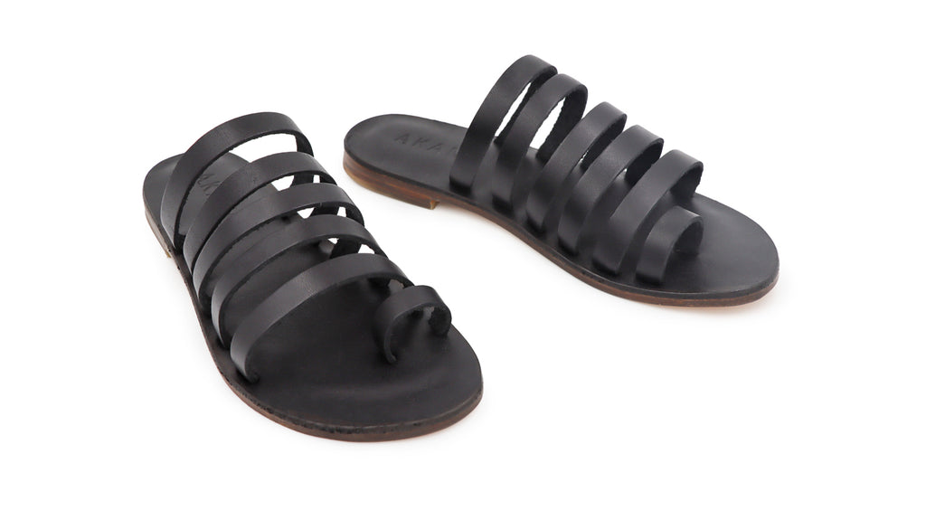 Fey Leather Sandals - Black