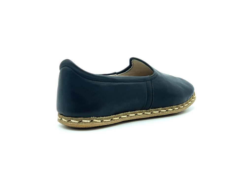 Women's Black Leather Loafers-Back