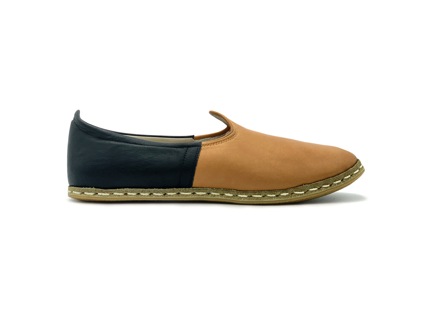 Men's Tan Black Leather Loafers-Side