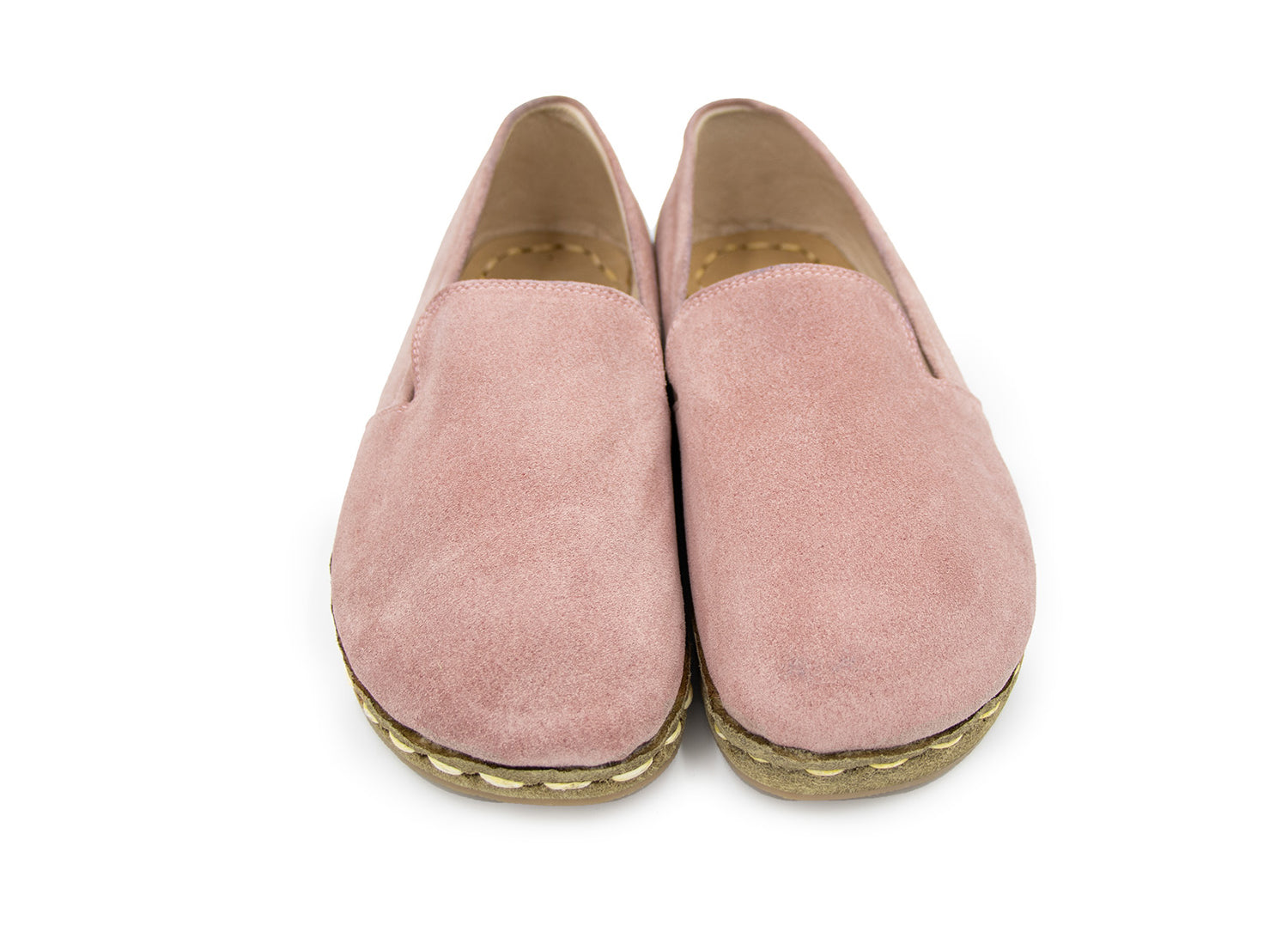 Women's Barefoot Pink Leather Loafers-Front