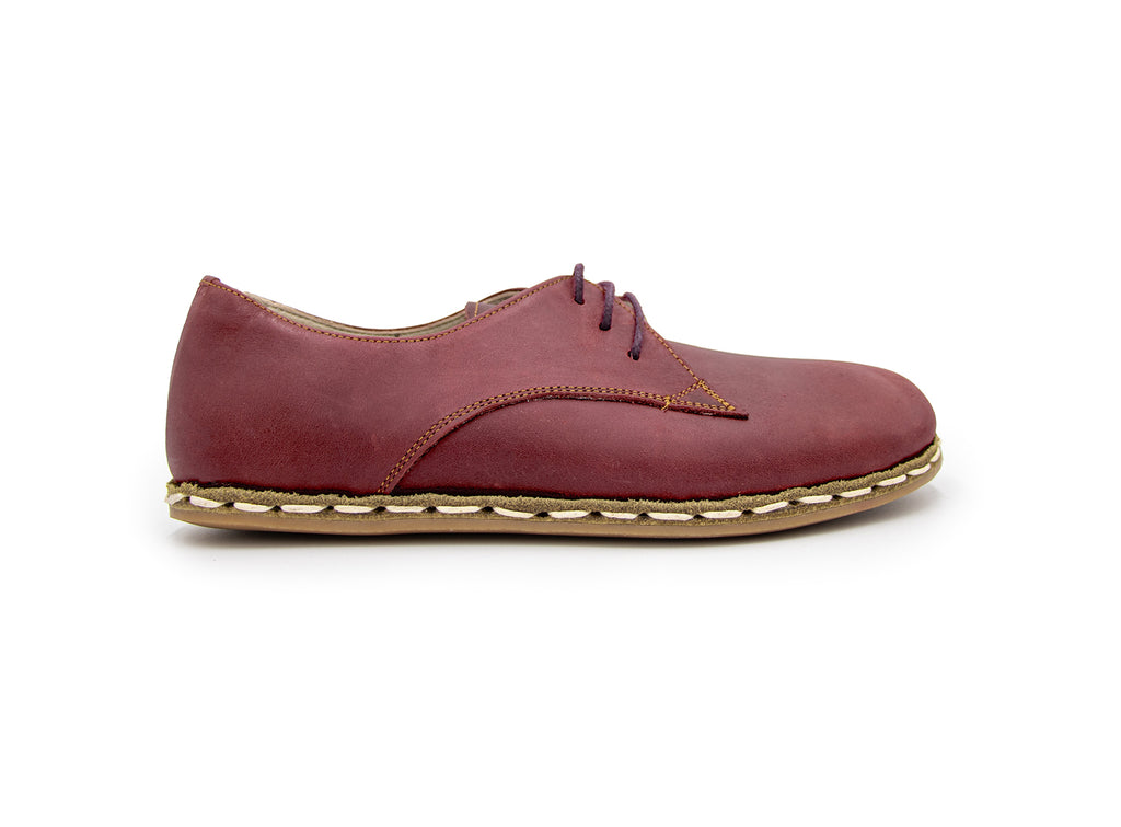 Women's Barefoot Burgundy Leather Derby Shoes, side