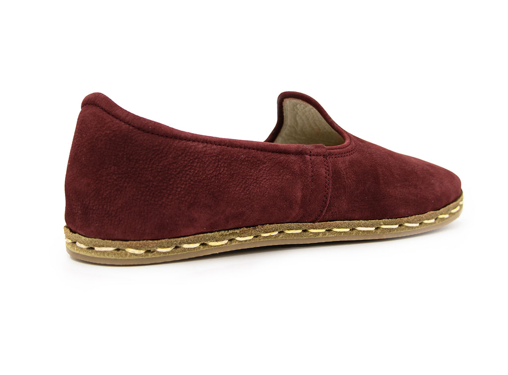 Women's Burgundy Leather Loafers- Back