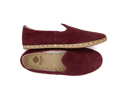 Women's Burgundy Leather Loafers- Double