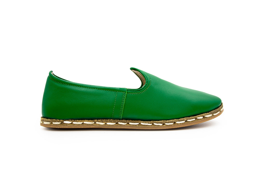 Women's Emerald Green Leather Loafers, side 