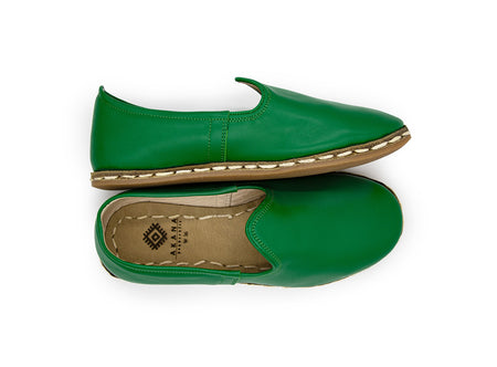 Women's Emeral Green Leather Loafers, Double