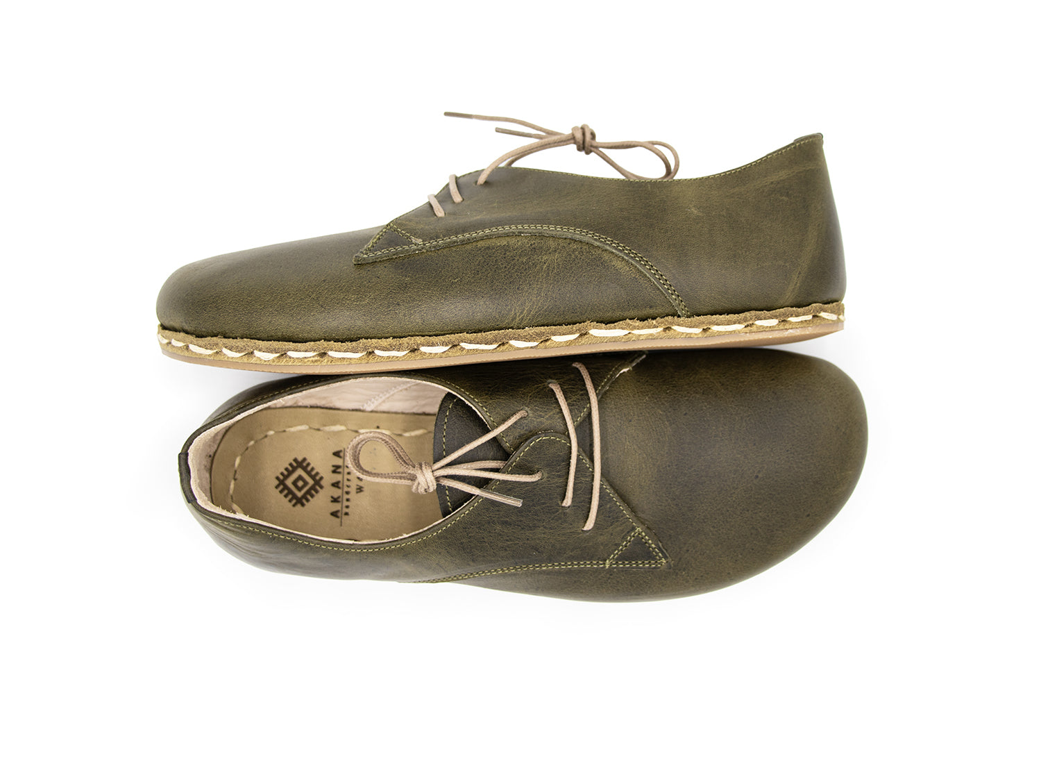 Men's Barefoot Green Leather Derby Shoes, top