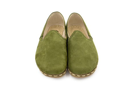 Women's Barefoot Green Leather Loafers-Double