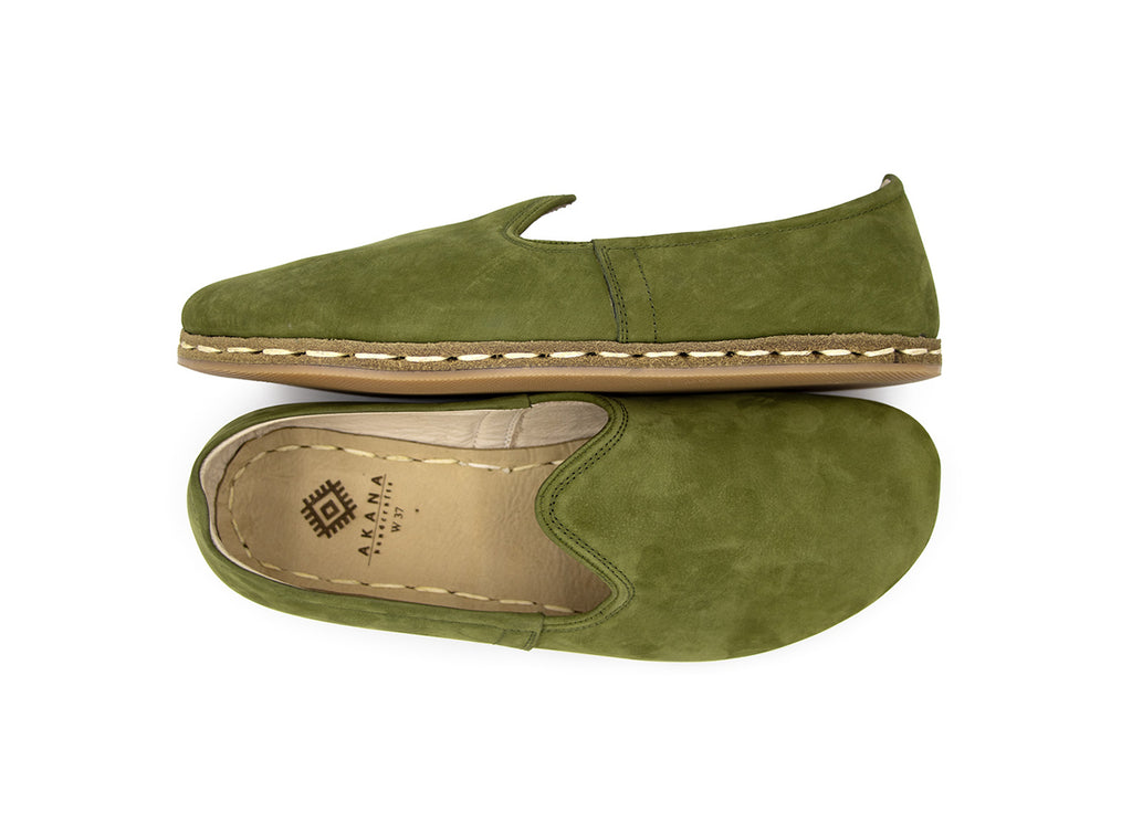 Women's Barefoot Green Leather Loafers-  Double 2