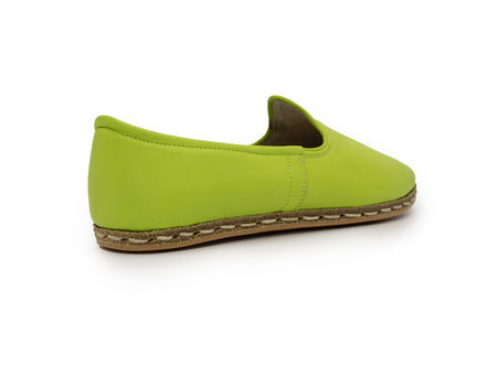 Women's Lime Green Leather Loafers, back