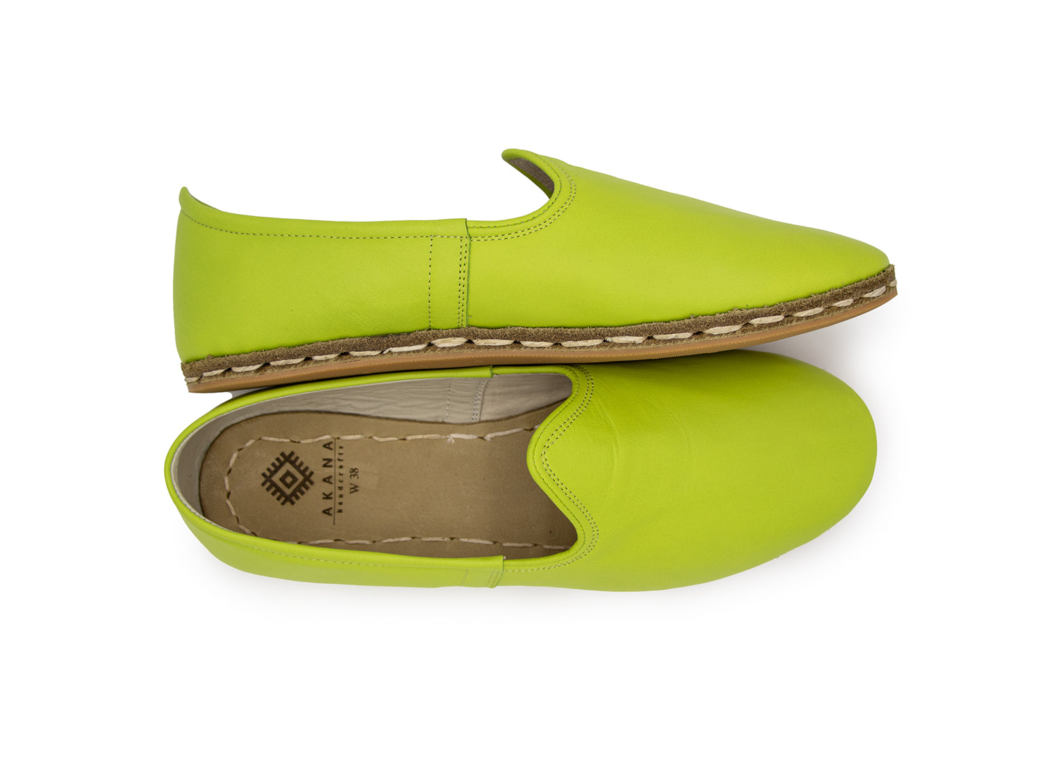 Women's Lime Green Leather Loafers, double