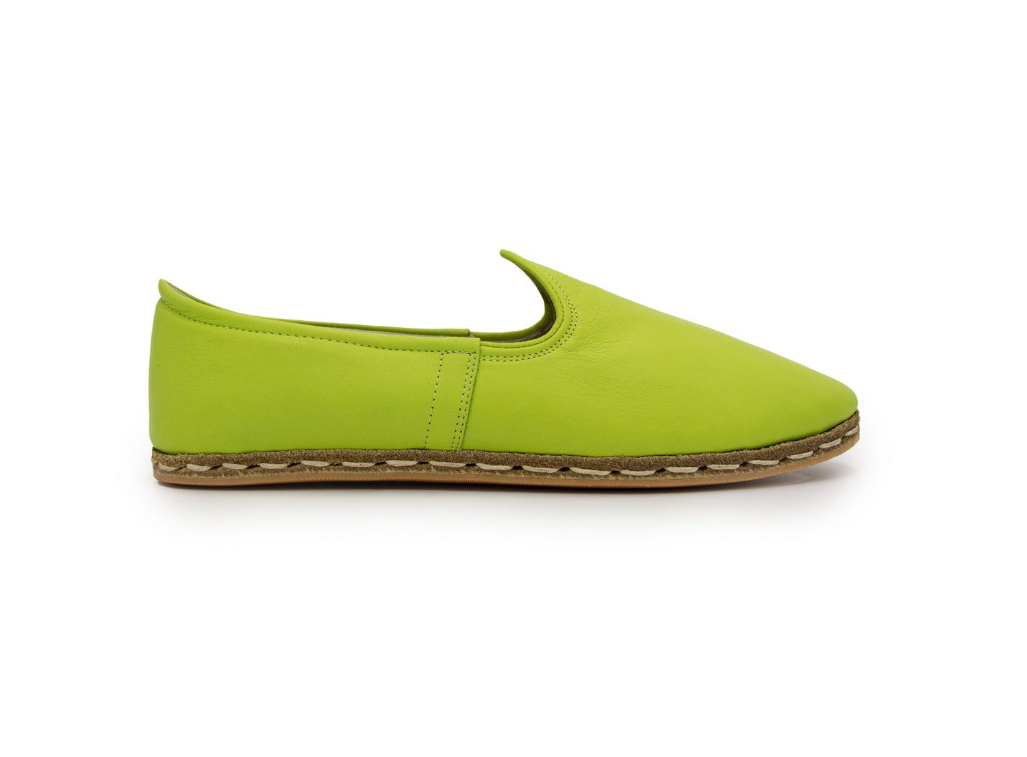 Women's Lime Green Leather Loafers, side 