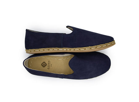 Men's Navy Blue Leather Loafers, double