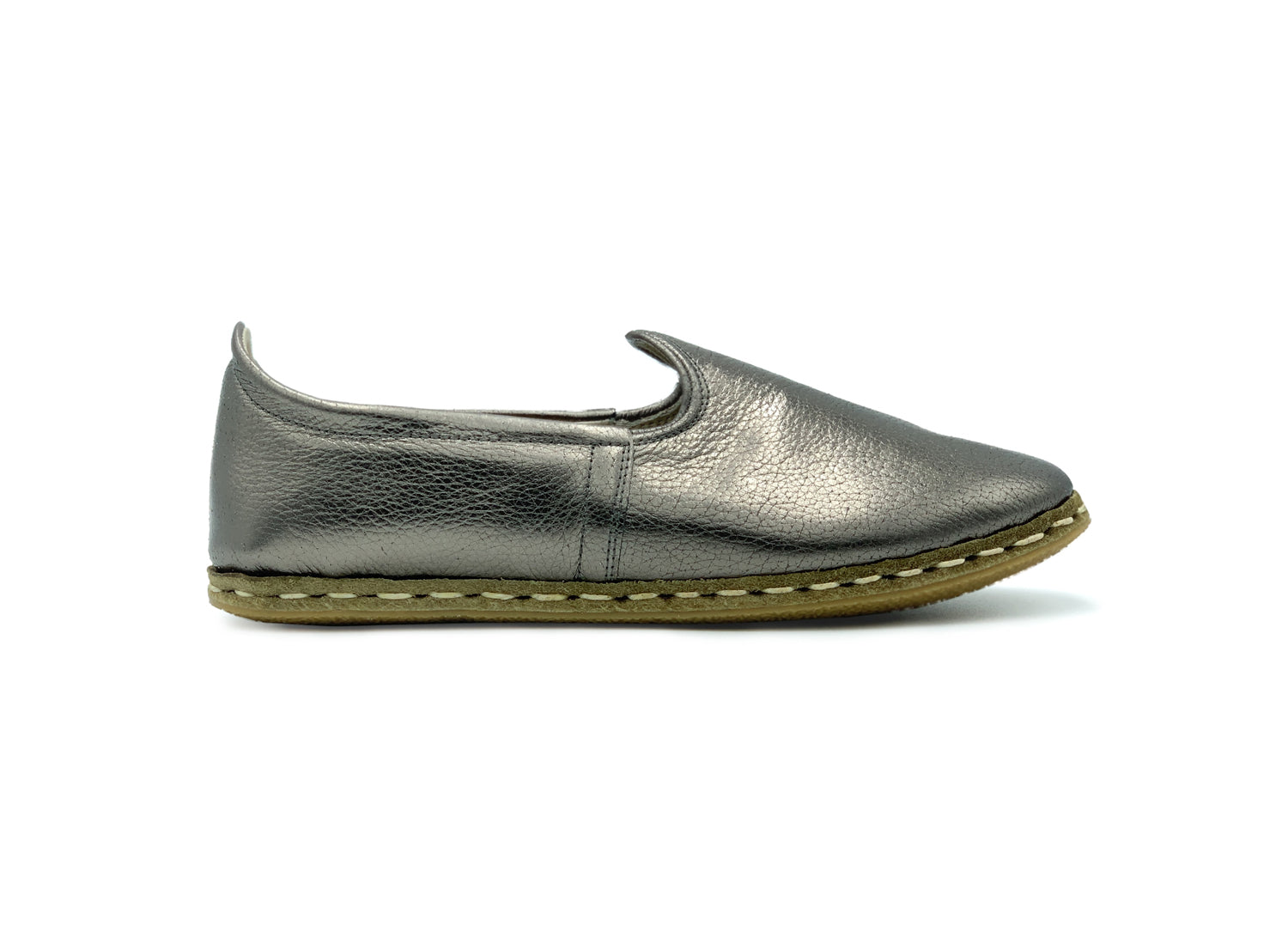 Women's Pewter Leather Loafers, side