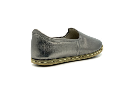 Women's Pewter Leather Loafers, back