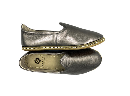 Women's Pewter Leather Loafers, double