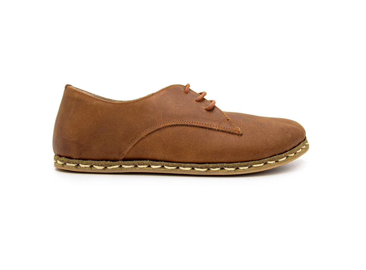 Women's Barefoot Tan Leather Derby Shoes, side 