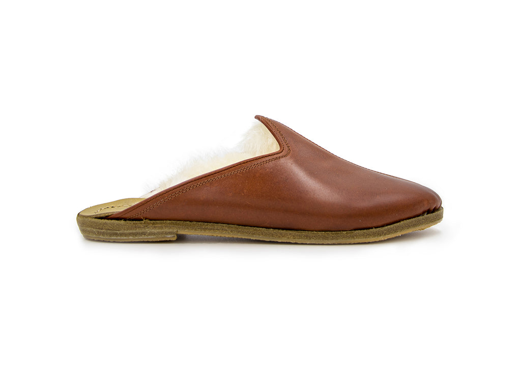 Tan Lambswool Leather Mules