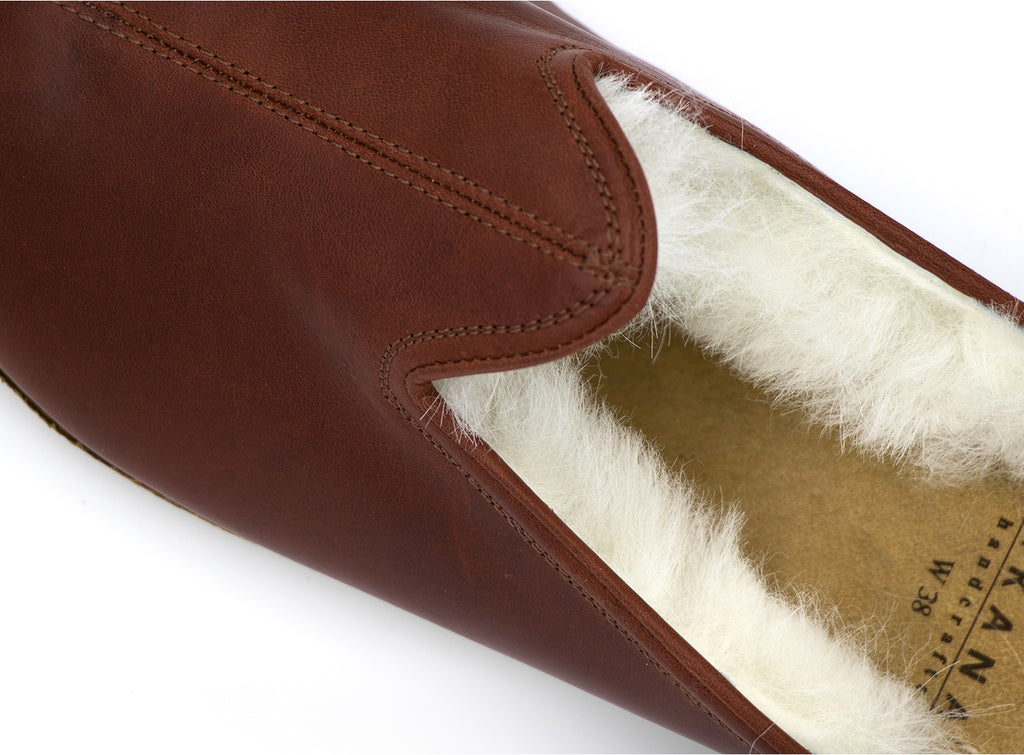 Tan Lambswool Leather Mules