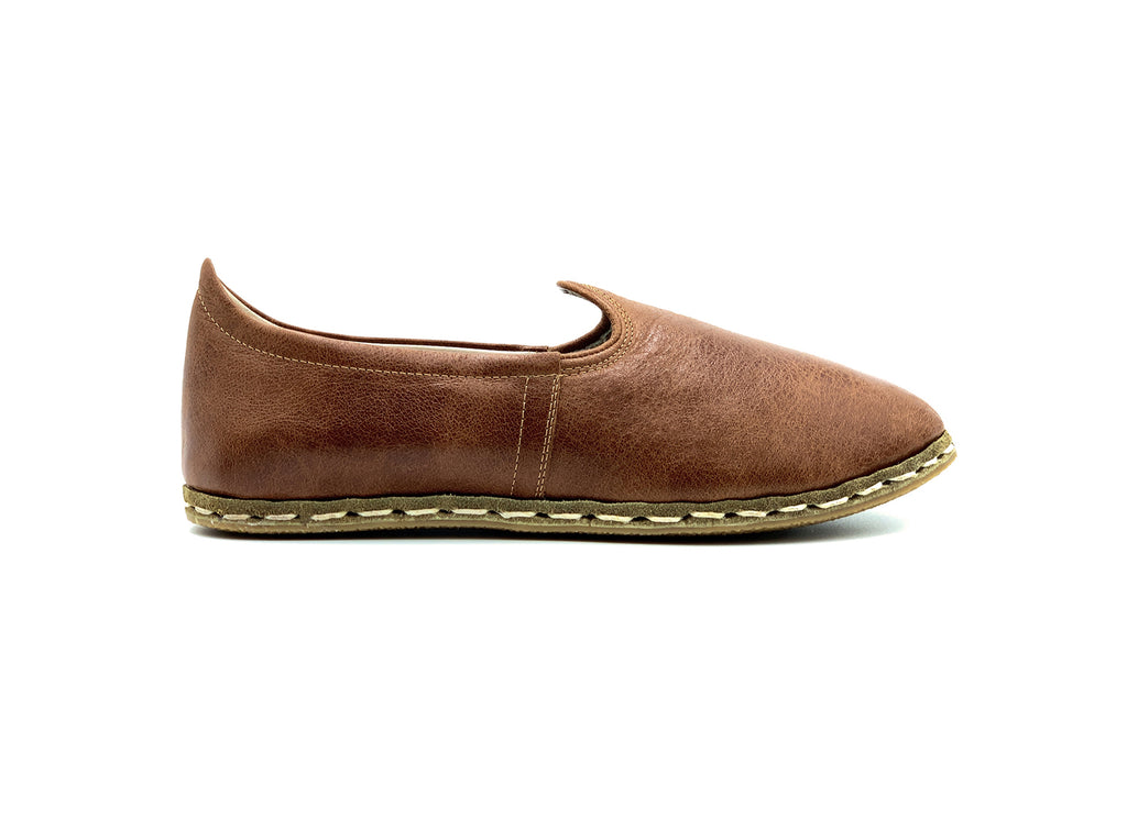 Women's Tan Leather Loafers, side