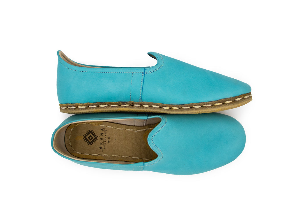 Women's Turquoise Leather Loafers, double