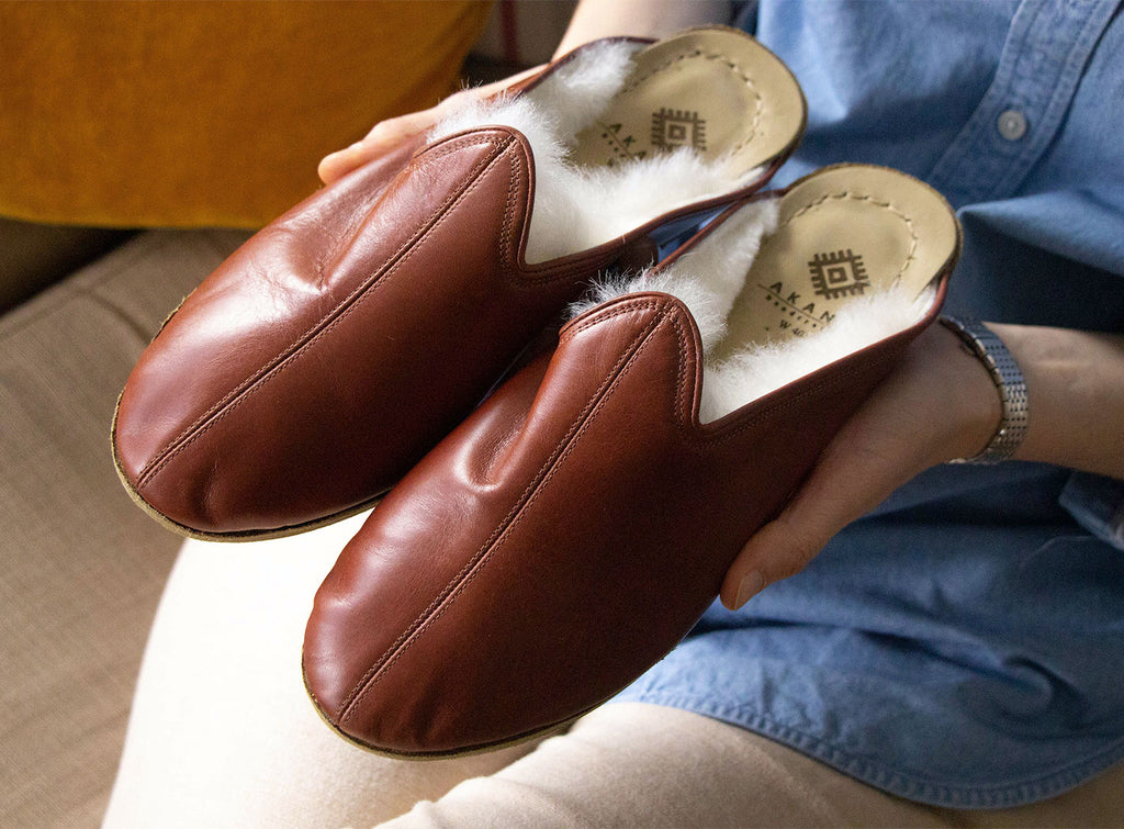 Tan Lambswool Leather Mules